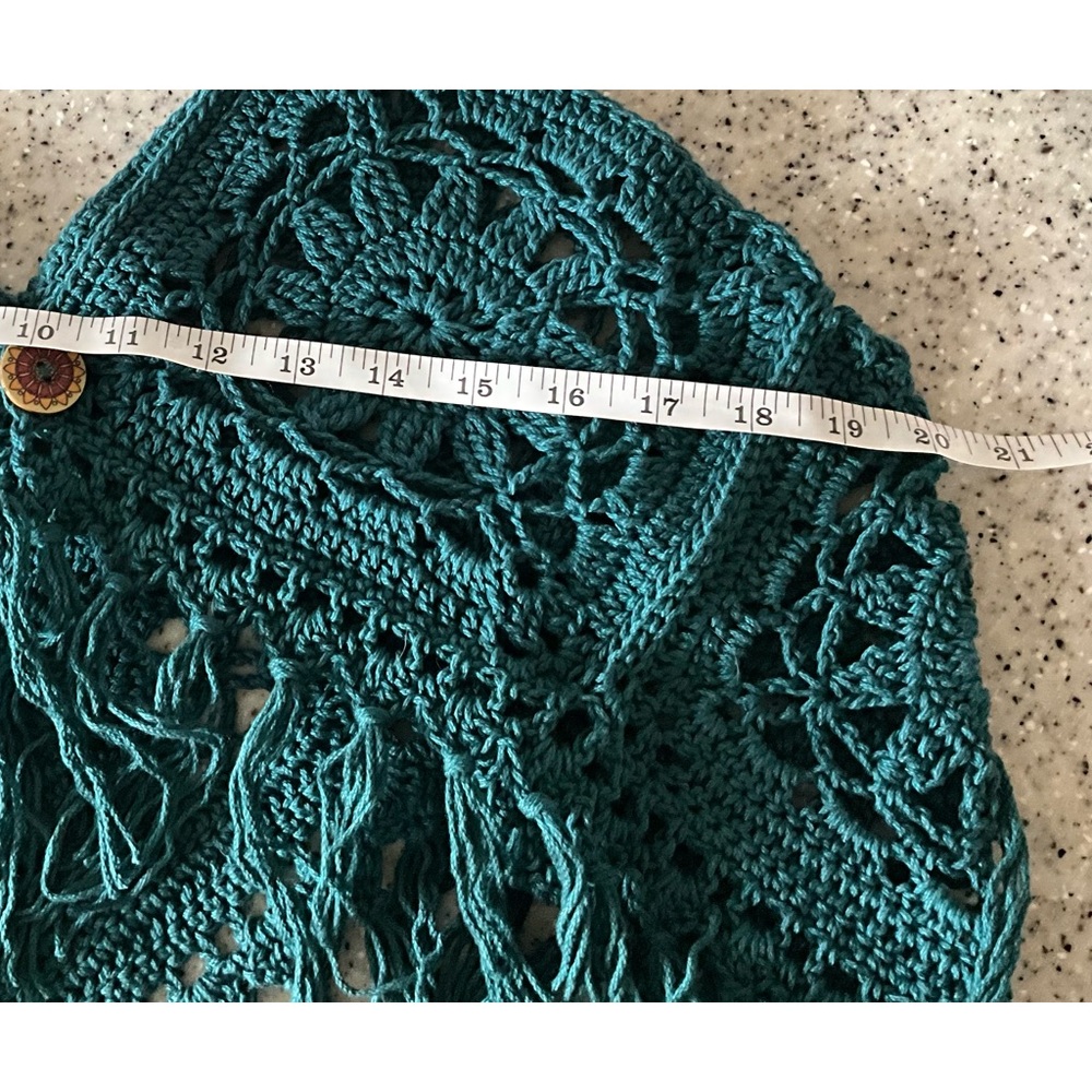 Hand Crafted Halter Crochet  Bohemian with Fringe Coverup  M/L Teal Green/Blue - Picture 11 of 11